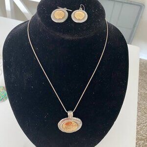 Beveled Medallion Necklace with Matching Earrings
